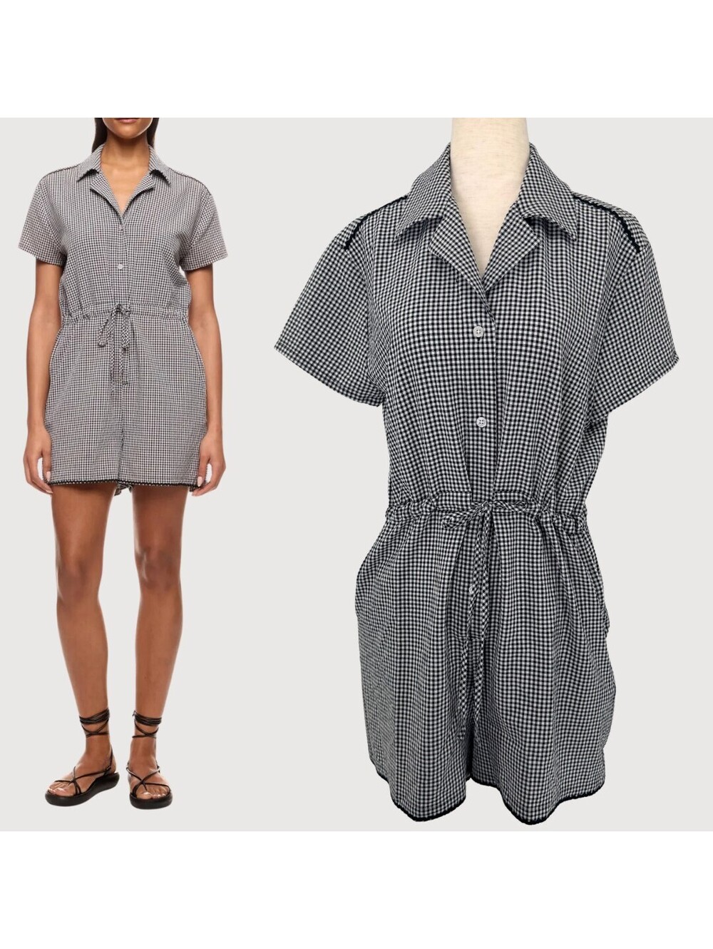 Solid & Striped Estelle Gingham Seersucker Romper S